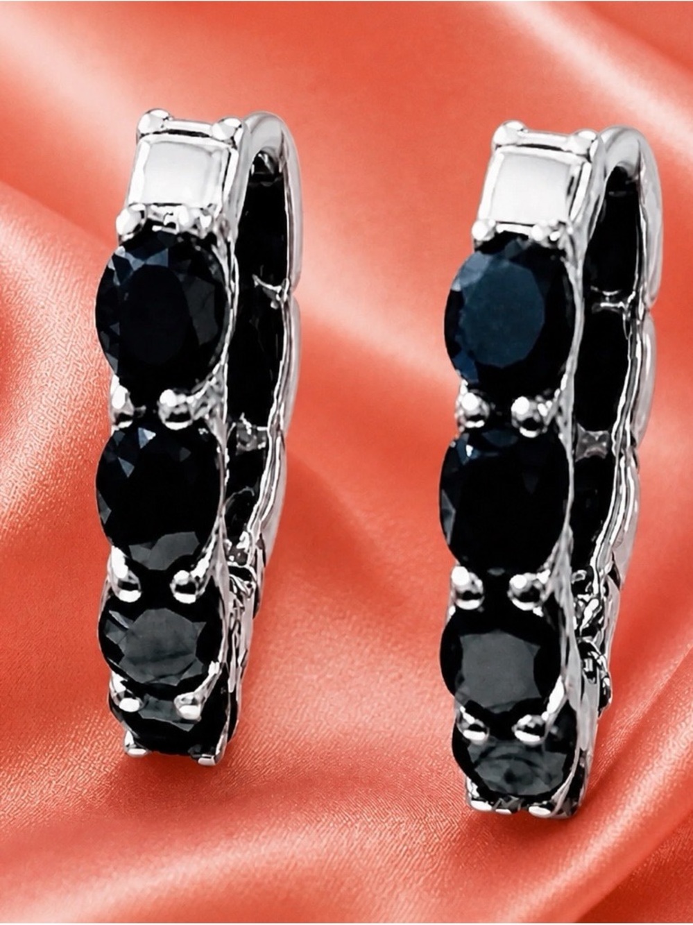 AAA BLACK SAPPHIRE Earrings, Platinum over 925 S.Silver. Genuine Sapphires. NEW!